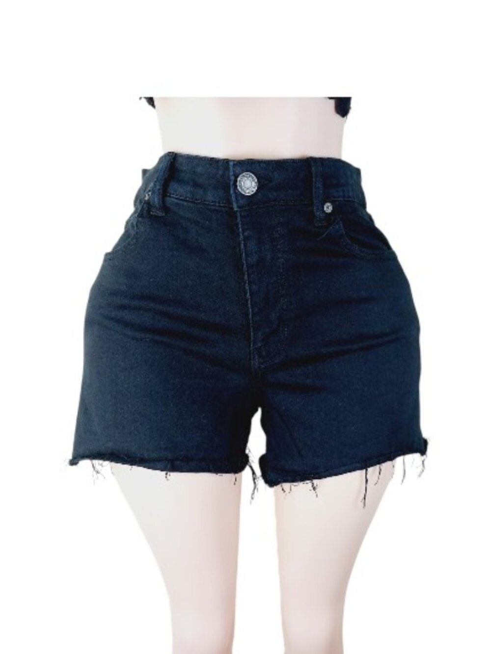 American Eagle Outfitters Women's Black High-Rise Denim Cut-Off Shorts Size 14